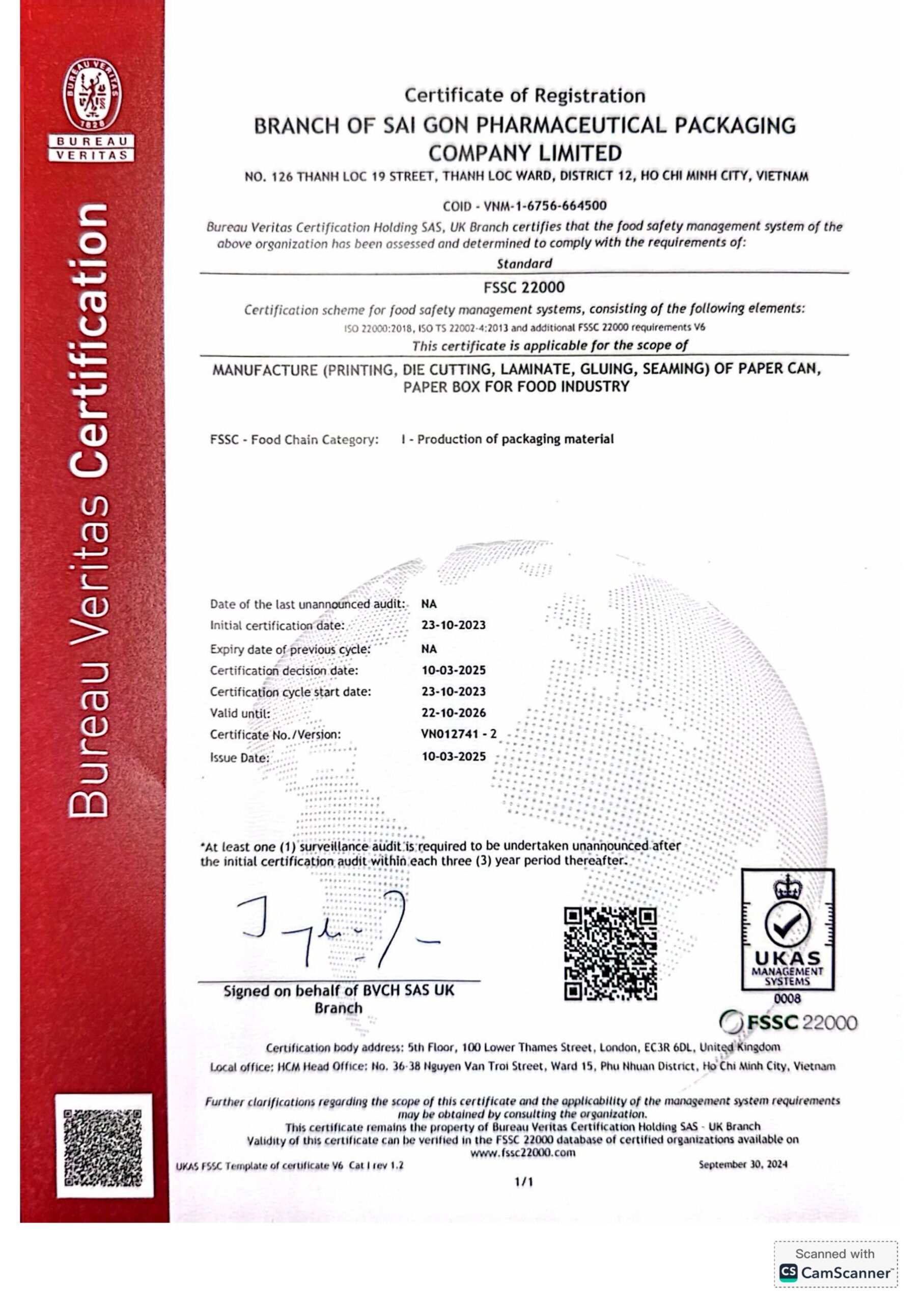 Chứng nhận BUREAU VERITAS